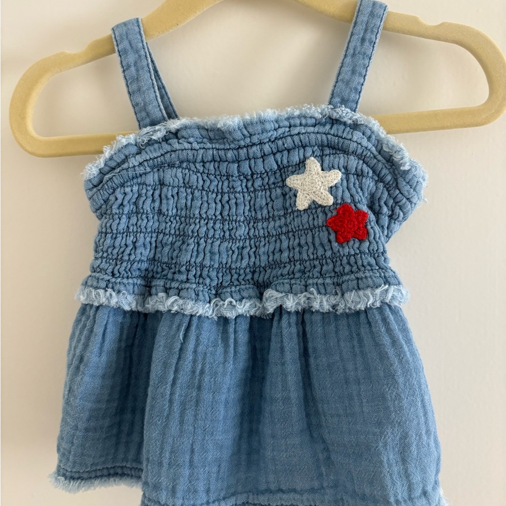 Cat & Jack Baby Girls’ Star Patch Denim Too & Bottom Set - Blue 3-6M
